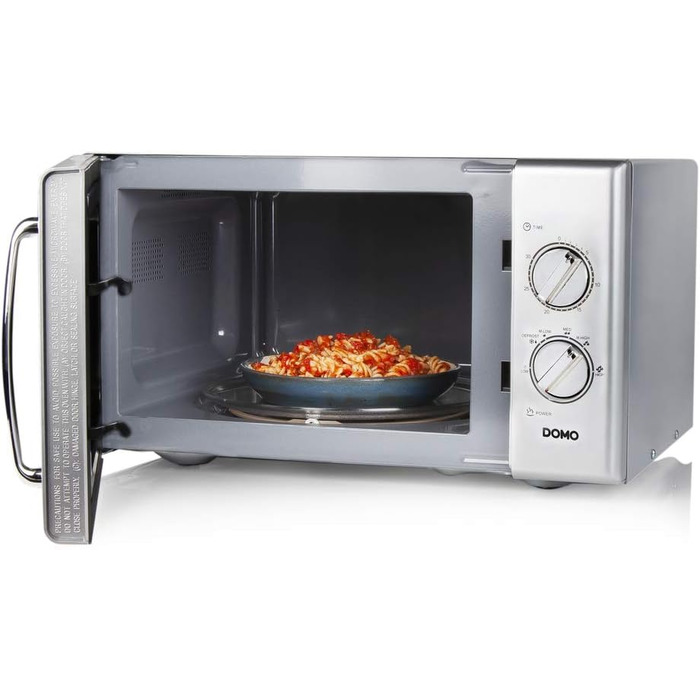 Мікрохвильова піч DOMO DO3125 Retro, 25L, 900W, білий/сріблястий, 6 рівнів потужності, таймер до 30 хв, функція розморожування, звуковий сигнал