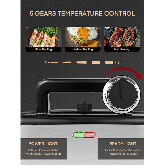 Sandwichmaker 1200W 3-в-1: сендвічниця, вафельниця, контактний гриль з регулюванням температури та антипригарним покриттям | LED-дисплей, нержавіюча сталь/чорний