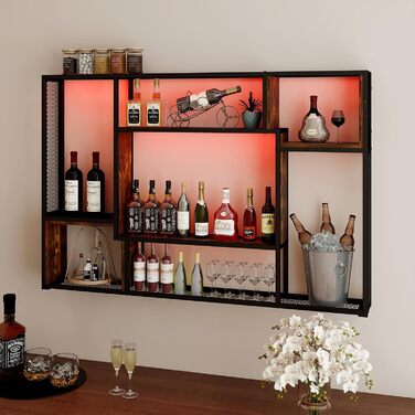 Стильне металеве виноградне реіал на стіну з LED-підсвічуванням, 3 яруси, чорний, 120x80 см