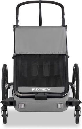 Причіп для велосипеда Fuxtec Sportfux на 2 місця, з багажником, відбивачами, ручкою-штовхачем, захистом від дощу та сонця, складний, фіолетовий FX-FA1 (сірий)