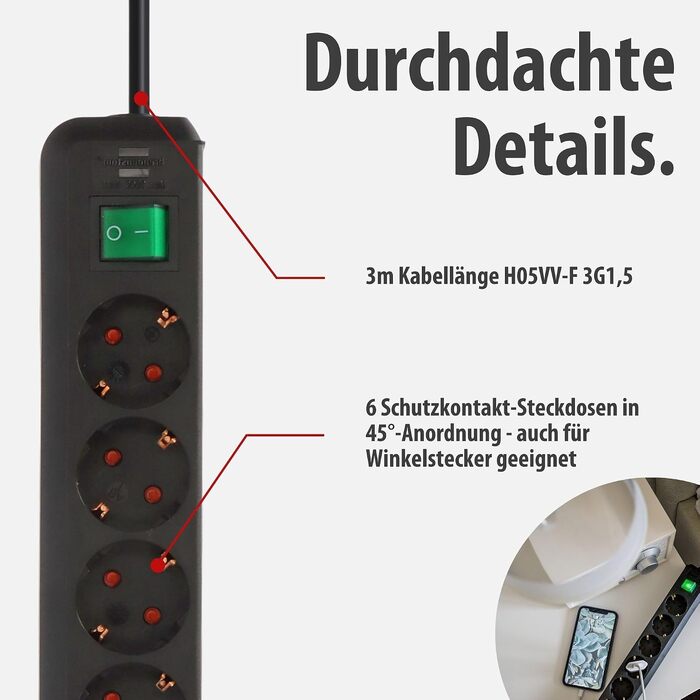 Мережевий фільтр Brennenstuhl Eco-Line на 6 розеток, кабель 3м