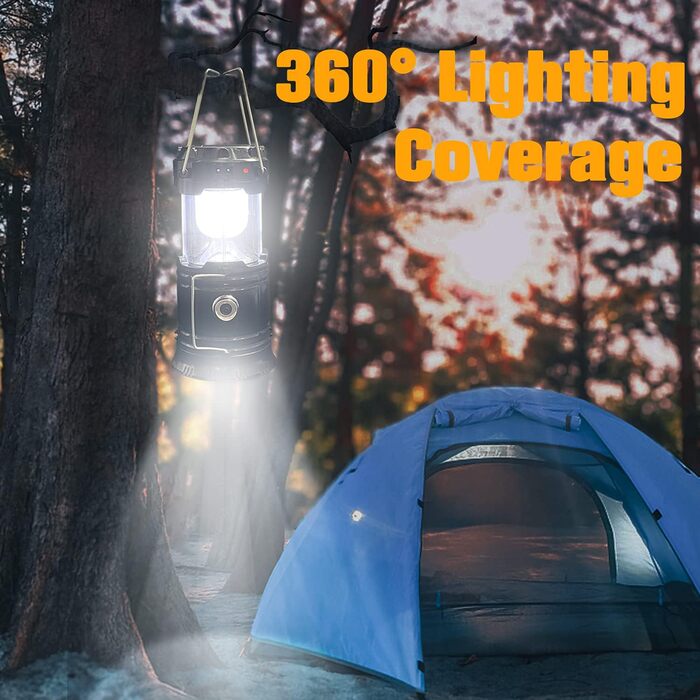 Foldable Portable LED Camping Lantern, XTAUTO Lightweight, Waterproof, Solar Powered, USB Rechargeable, LED Flashlight, Survival Kits for Indoor and Outdoor, Emergency Light, Power Outages