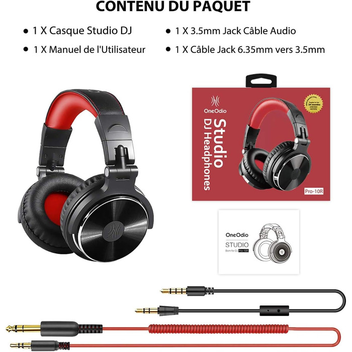 OneOdio Pro30: професійні навушники для DJ, музикантів та студії. Кабельні, з м'якими амбушюрами, Hi-Res звук, бас, Share-Port, 2 роз'єми 3.5mm, червоні