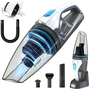 Ручний бездротовий пилосос Anktel PowerClean 2400 з LED, 9500Pa, мокрий/сухий, HEPA-фільтр, без мішка, білий/сірий