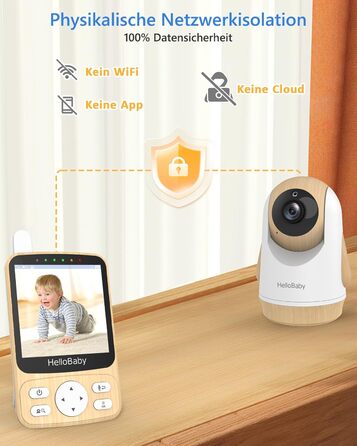 Дитячий відеоняня HelloBaby з камерою 3.2' Digital Funk TFT LCD, бездротовий монітор з нічним баченням, контролем температури та двостороннім зв'язком, білий (HB6340)