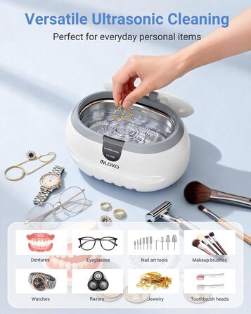 Ультразвукова мийка VLOXO 600мл, 42 кГц - для ювелірних виробів, інструментів, зубних протезів та годинників, бак з нержавіючої сталі, тиха робота, 50W