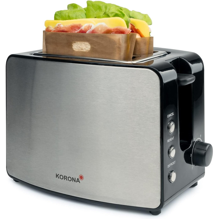 Тостер Korona 21250 з двома слотами | Для приготування тостів та сендвічів | З насадкою для бургерів XXL