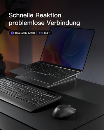 Inateck Бездротовий Комплект Клавіатури та Миші з Підсвічуванням, QWERTZ, з Підтримкою Bluetooth, з Підкладкою під Руку, для Mac, Windows, Laptop, PC, Smart TV, KB06006