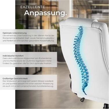 Офісний крісло tectake® з регулюванням висоти, обертання, підлокітники, функція гойдання, штучна шкіра, 12 см м'якість - білий колір