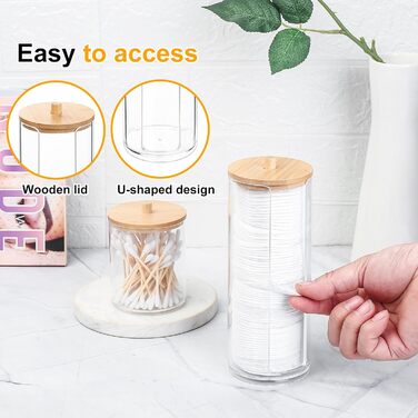 Тримач для ватних дисків та паличок Fulushouxi Gaumoeny, 2 шт, бамбуковий, прозорий органайзер для косметики, ванної кімнати