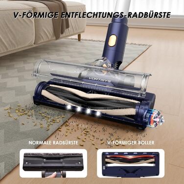 Бездротовий акумуляторний пилосос Vortisys - ручний, 350W, 45KPa, 55 хв роботи, 5-в-1 фільтрація, щітка проти ковтунів, для твердих поверхонь, килимів, шерсті тварин, темно-синій