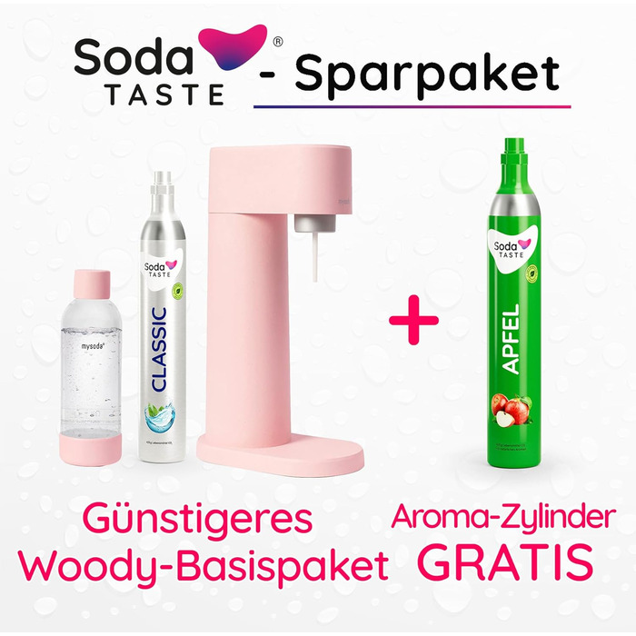 Набір Mysoda Woody: Газований напій з дерева, пластикова пляшка 1л, 2 балончики CO2 (Classic, Apfel)