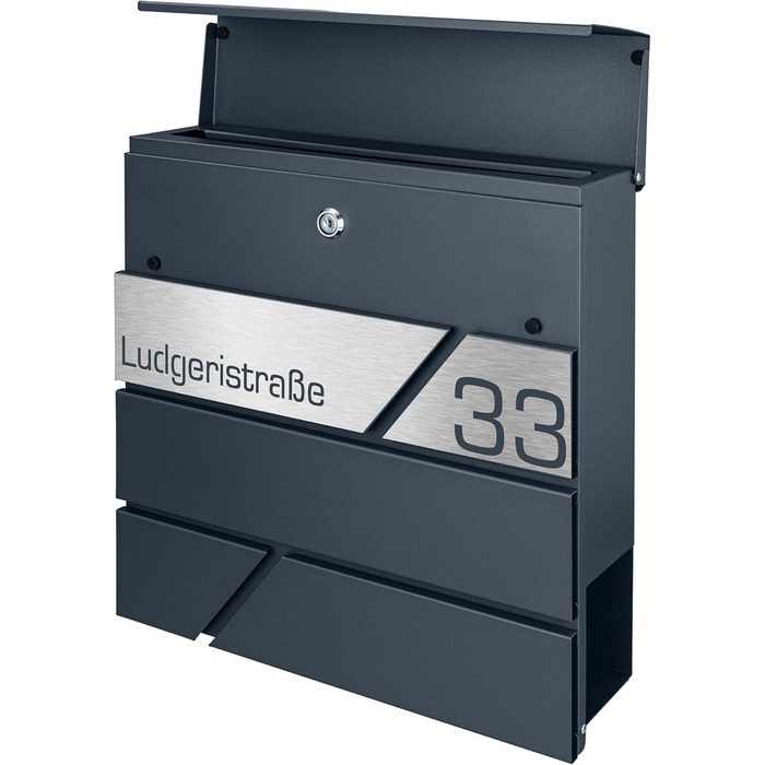 Поштовий ящик з газетницею з нержавіючої сталі, настінний, з замком та відділенням для преси - лазерне гравіювання (Модель 3)