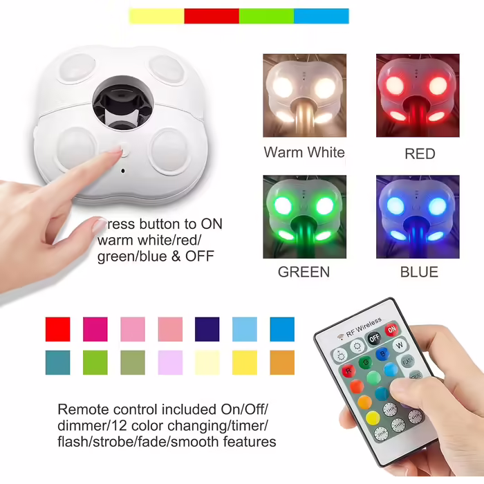 HONWELL LED Outdoor Lights Umbrella Lighting Lamp RF Balcony Light Super Bright Emergency Light Camping Tent Lamp Dimmable 12 Colors Battery Operated Wireless Light (White) for Camping Garden Beach