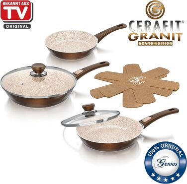 Набір сковорідок Genius Cerafit Fusion (7 шт.) з керамічним покриттям | 28 x 28 см, смарагдовий, антипригарне покриття Lotus, легке миття