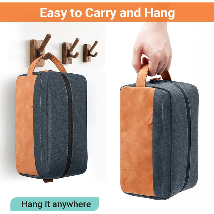 Чоловічий дорожній туалетний набір Elviros, подарунок для чоловіків, з можливістю підвішування, Dopp Kit, водонепроникний, з PU-шкіри, велика місткість, для подорожей та ванної кімнати (Морська синя, поверхня з PU-шкіри)