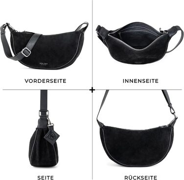 Сумка через плече Berliner Bags Luna, шкіряна жіноча, чорна замша, напівмісяць