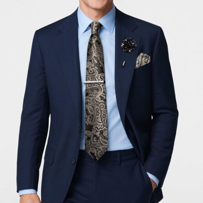 Набір краваток для чоловіків: краватка, нагрудна хустинка, краватки-слейв, краватки-кліпси, запонки, шпилька, 5 шт. (чорний та темно-золотий)