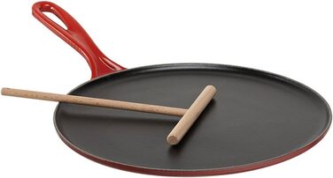 Млинцева сковорода Le Creuset з чавуну, 27 см, з дерев'яною лопаткою, для всіх типів плит (індукція), червона Cerise