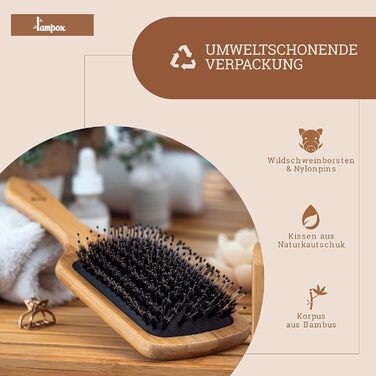 Дерев'яна щітка для волосся Lampox з щетиною кабана: масаж голови, догляд за волоссям, розчісування для довгих волосся та кучерявого волосся, для жінок, чоловіків та дітей