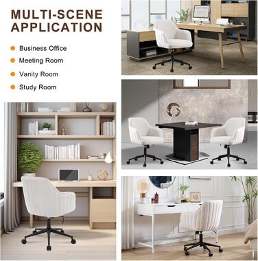 Офісний стілець для дому та офісу до 136 кг, обертовий, оксамит, з підлокітниками та колесами, ергономічний, білий