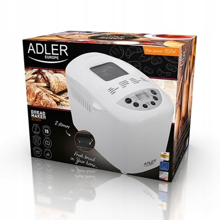 Хлібопічка ADLER AD 6019 біла, 850 Вт
