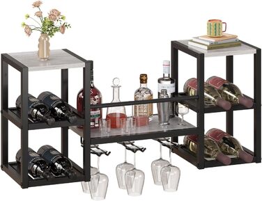 Настінна вітрина для вина VEDECASA на 3 яруси з 6 тримачами для келихів, сіра