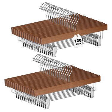 Набір дерев'яних вішалок для штанів та спідниць Quality Hangers, чорні, з регульованими затискачами та поворотним гачком (120 шт.)