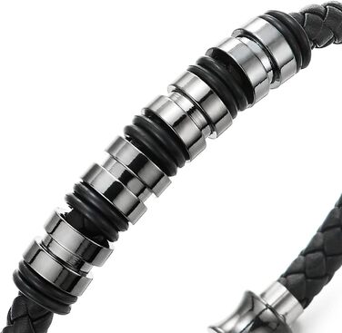 Чоловічий браслет COOLSTEELANDBEYOND з плетеного шкіряного ремінця та нержавіючою сталевою застібкою, білий/чорний (ZK/ZM)
