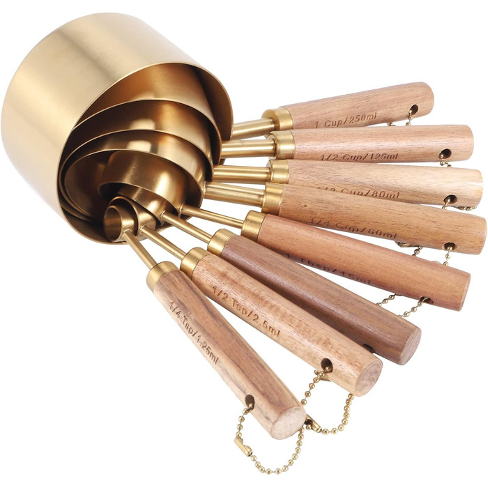 8-Piece Measuring Cup and Spoon Set with Fragrant Wooden Handles, Complete Set of Measuring Cups and Spoons
