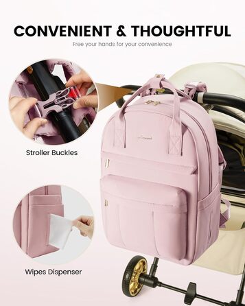 LOVEVOOK Рюкзак-переноска для мами та тата з пеленальною підкладкою, сумка для підгузків, рюкзак для візка, велика сумка для дитини, клінічна сумка, сумка для пологового будинку, для новонароджених (M, світло-рожевий)