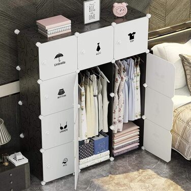 BAKAJI Modular Wardrobe Cubes, 2 Doors, Clothes Rack, Furniture, Alloy Steel Resin, White, 12 Cubes