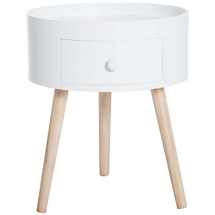 HOMCOM Coffee Table with Drawer, Round Side Table, Coffee Table with a Load Capacity of up to 50 kg, 38x38x45cm in White for Living Room & Bedroom