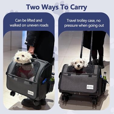 Транспортна сумка для собак та котів Galatée з колесами, розкладний рюкзак-переноска для тварин, сумісна з авіакомпаніями, з дихаючою сіткою (білий)