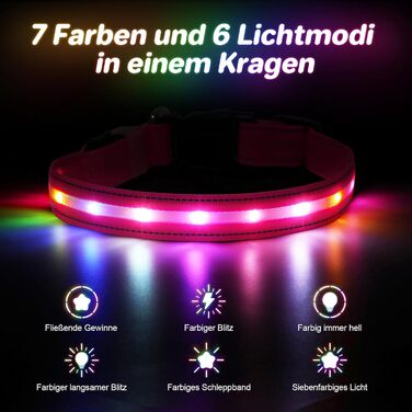 Світлодіодне нашийник для собак Feycig - USB, водонепроникний, 3 режими, регульований, для малих, середніх та великих собак (Рожевий, L(48-60см))