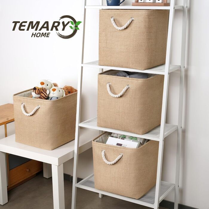 Temary кошики для зберігання кубики 33x33 см, набір 4 шт, декоративні органайзери для іграшок, дитячої кімнати, дому, білий, зелений, жовтий, лляна тканина