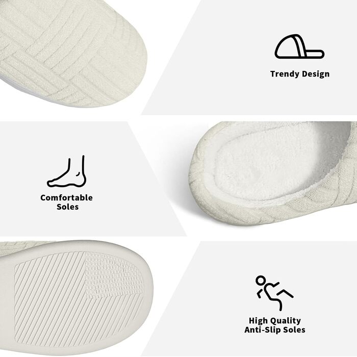 Зручні антиковзні домашні тапочки з Memory Foam з бавовни для жінок (40/41 EU, білі)
