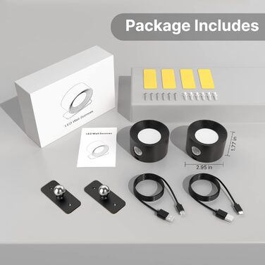 LED настільна лампа настінна з USB-зарядкою, 3 кольори та 3 рівні яскравості, 360° поворот, сенсорне керування, 2 шт. (білий, чорний)