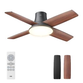 Стеляний вентилятор Dreo з підсвічуванням та пультом керування, 112 см (44 дюйми), плоский, чорний, реверсивний, 5 лопатей, 6 рівнів регулювання яскравості, 6 швидкостей, тихий, з таймером, легка установка для спальні