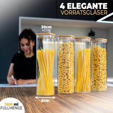 Скляні банки для зберігання з кришкою, кутові - набір 8 шт. - об'єм 5,2 л, посилена скляна тара, герметичні контейнери для продуктів, кухонні органайзери