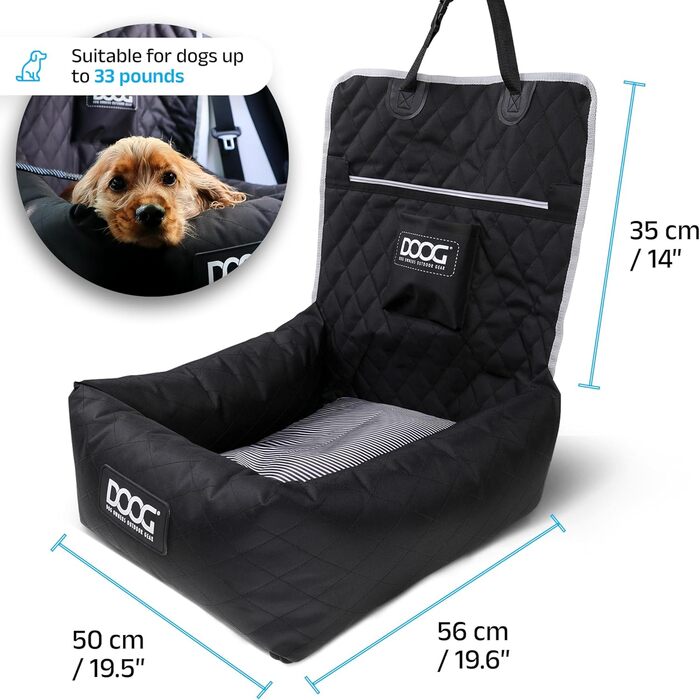 Автокрісло для собак DOOG, до 13,6 кг: комфортне та безпечне автопутешествие | Легко встановлюється та чиститься | Зменшує нудоту в дорозі