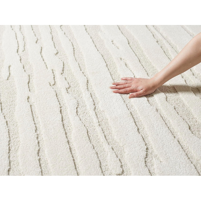 Килим Everest - сучасний коротковорсовий килим для вітальні та спальні з ефектом висоти-низькості, 3D-ефект, висока щільність ворсу та приємна м'якість, абстрактний дизайн, кремовий, 80 x 150 см