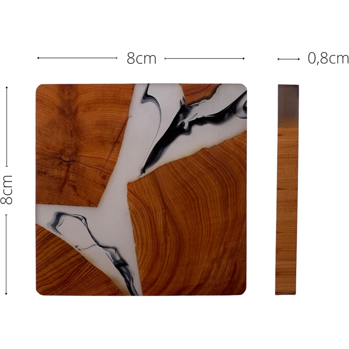 Shizuro Coasters made of wood, square - Set of 6 - Coasters for drinks, cups, mugs, glasses - Design, decor table coasters, real wood, epoxy resin, modern