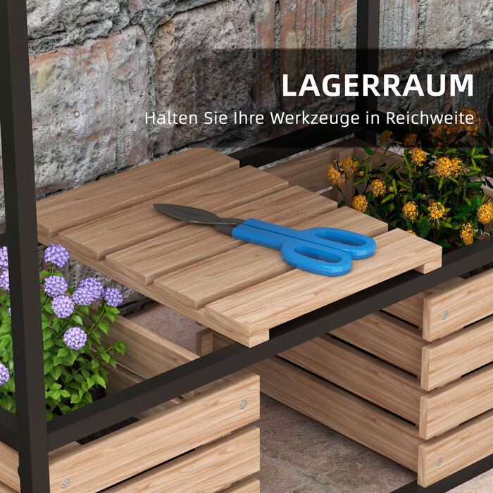 Outsunny Wooden Raised Garden Bed 2-Tier Flower Box with Storage Elevated Vegetable Bed with Interior Fleece Herb Bed Light Brown 83 x 39 x 100 cm