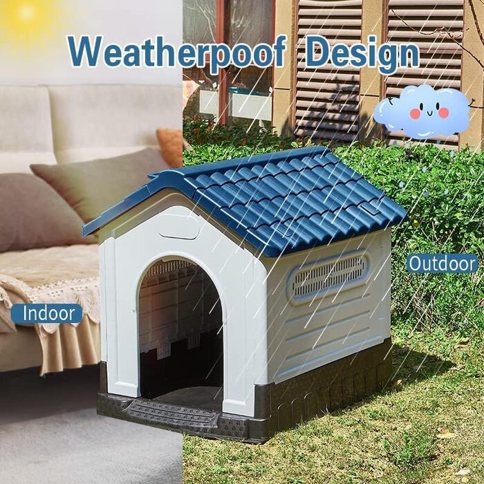 Lanco Small Dog Crate - Indoor/Outdoor Pet Kennel with Ventilation - Durable Blue & White 68x55x66cm