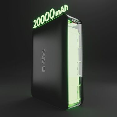 Power Bank SBS Slim 20000 mAh з AFC, LCD-дисплеєм та USB-C/USB-A: заряд для Apple, Samsung, MacBook, iPad, планшетів та ноутбуків