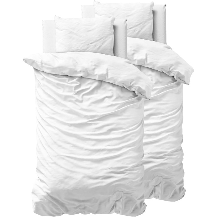 Комплект постільної білизни Sleeptime з 100% бавовни 240x220 см, біло-сірий, м'який і не потребує прасування, з кнопками, двосторонній, з 2 наволочками 60x70 см