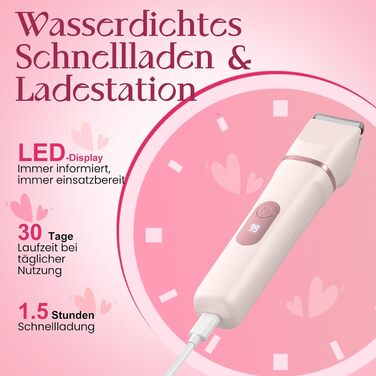 Електричний жіночий триммер 3-в-1 для тіла та інтимної зони з LED-дисплеєм, рожевий. Вологостійкий IPX7, USB-зарядка