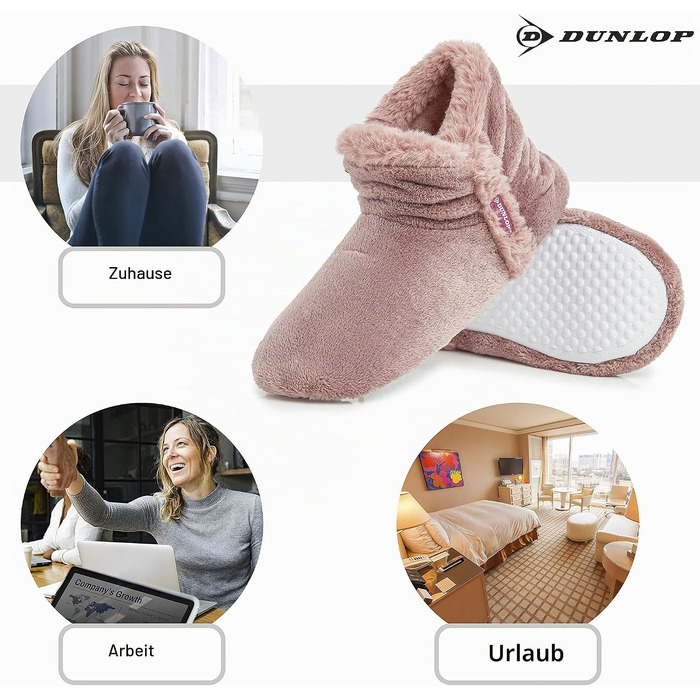 Жіночі зимові капці-чоботики DUNLOP з ефектом пам'яті (Memory Foam), плюшеві теплі та протиковзкі домашні та вуличні тапочки, ніжно-рожеві, розмір 40 EU
