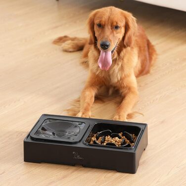 PETTOM Підвищена годівниця для собак, набір з 2 мисок з нержавіючої сталі 1,6л, регульована висота, антисап, для великих, середніх та маленьких собак (20*20*5.3 см)